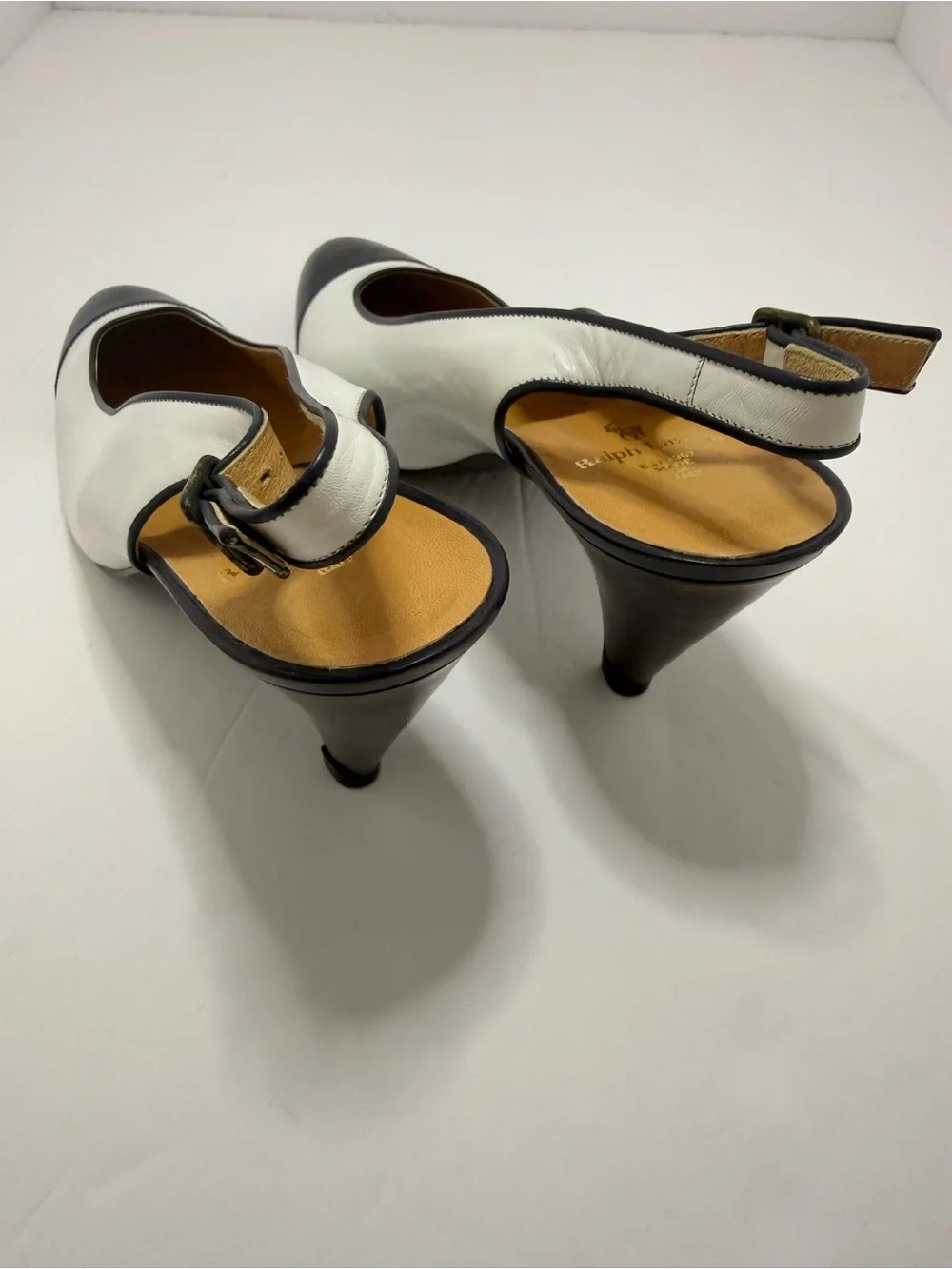 Ralph Lauren Vintage Made in Italy Leather Slingback Cap Toe Heels 7.5B